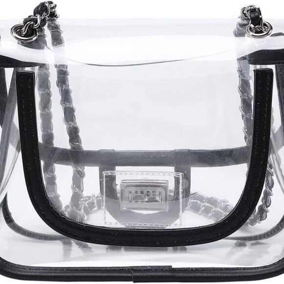 Womens PVC Clear Purse Handbag with Chain Stadium Approved Clear Bag See Through - Picture 4 of 6